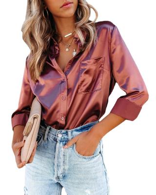 China New Arrival Women's Breathable Lady Plus Sleeve Satin Shirt Size Women's Blouses And Shirts Amazon Solid Top Casual Hot Sale Long Shirt for sale