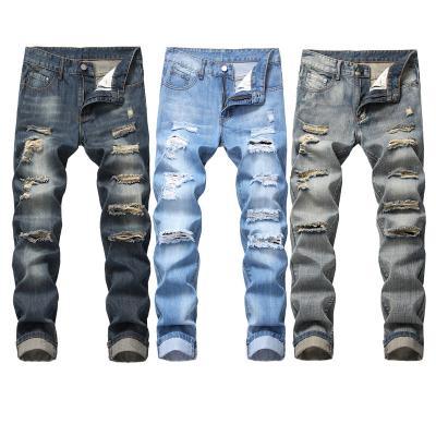 China Plus Size Biker Blue Jeans Denim Breeches Mens Skinny Boy Friend Pants Breathable Fashion Ripped To Wash Distressed Mens Jeans for sale