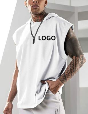 China QUICK DRY Custom Muscle Casual Sleeveless Loose Workout Hoodie Polyester Logo Hooded Tank Tops for sale