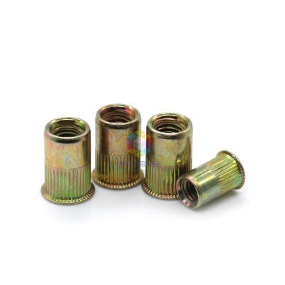 China Yellow Rivet Nuts Flat Head Carbon Steel Rivnut Nuts Stainless Steel Zinc Body AVK Knurled Type Rivet Product Nuts for sale