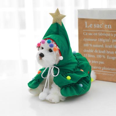 China Multi Stocked Size Green Christmas Dress For Dogs Pet Costumes Cute Tree Design Cape Pet Fabrics for sale