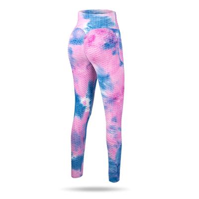 China Breathable Breathable Peculiar Colors 90%Polyester Bubble Pants High Waist Tummy Control Tie Dye Yoga Pants With Pockets For Women for sale