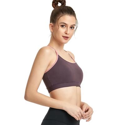 China Solid Color Yoga Summer Women Fitness Breathable Cross Back Bra Sports Strappy Back Bra for sale