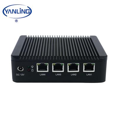 China Fanless LAN Mini Pure Aluminum Micro Computer 4 PC Router Support pfsense Firewall Wireless System with wifi antenna for sale