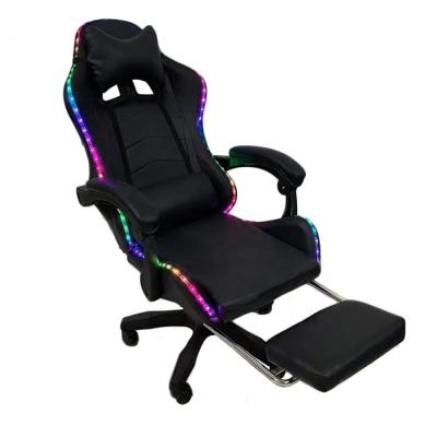 China Free Sample (Height)Adjustable PC Racing Silla Gamer Dropshipping Computer Reclining RGB Leather Led Gaming Chair With Footstool for sale