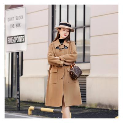 China 2021 80% Wool Cashmere Good Elasticity Long Coat Breathable Winter Coat Women Double Wool Cashmere for sale