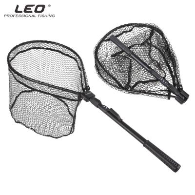 China LEOFISHING Outdoor Quick Folding Fishing Net 80cm Folding Landing Net Aluminum Alloy Handle Rubber Fishing Net 45x31x30cm for sale