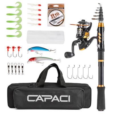 China Carbon Portable Telescopic Fishing Rod and Reel with Full Kits Carrier Bag for Travel Salt/Freshwater Combos Carbon Fiber Fishing Poles for sale