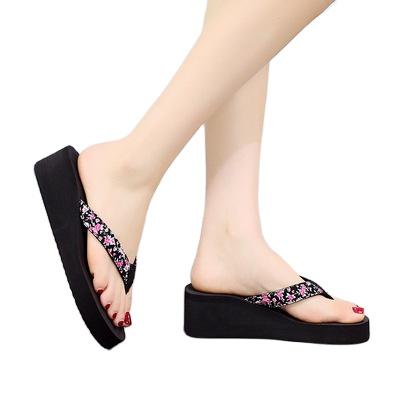 China Wholesale Fashion Breathable Hot Style Women Wedge Heel Platform Wedge Heel Platform Flip Flops Sandals Floral Beach Shoes for sale