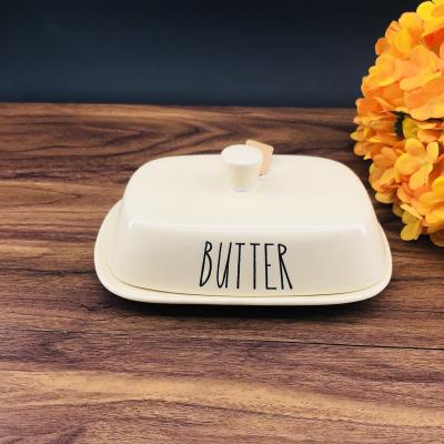 China Modern Western Food Porcelain Butter Stored Ceramic Box With Lid Tableware Household Butter Cheese Snack Dish Dish for sale