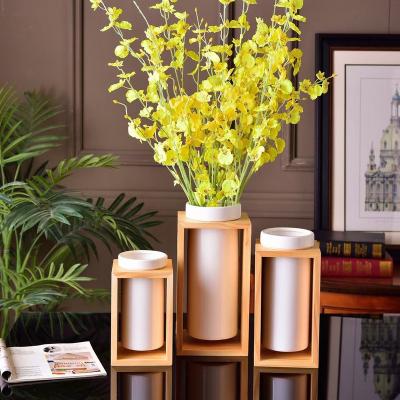 China Small tall tall stocked luxury antique modern wedding decoration vase decor glass wood and ceramic flower vase for sale