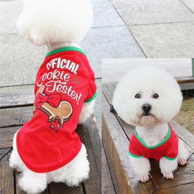 China Viable Red Dog Clothes Luxury Fashion Puppy Equipment Cotton Vest T-shirt Christmas Pet Clothes for sale