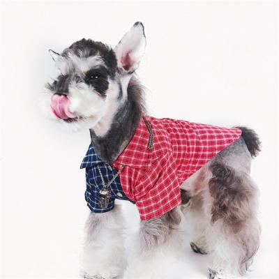 China Fashionable Blue Red Color Block Shirt Pet Clothes Schnauzer Plaid Dog Clothes for sale