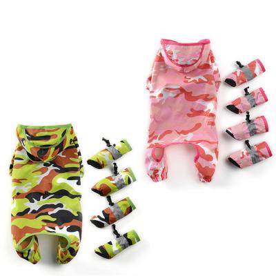 China Viable Camouflage Red Green Dog Fashion Waterproof Raincoat And Rainshoes for sale