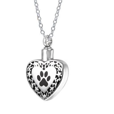 China Cute Memory Jewelry Stainless Steel Ashes Urn Heart Shaped Necklace For Pet for sale