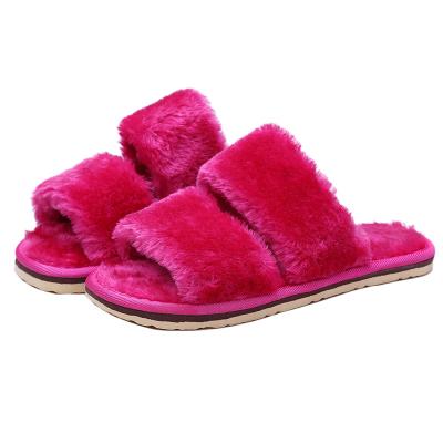 China Fashion Trend Winter Home Slippers Shoes Furry Toe Slides Women Warm Faux Fur Ladies Soft Plush Female Open Slippers for sale