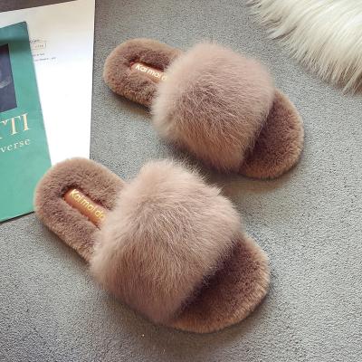 China Fashion Trend Style Fashion Plush Fur Slippers Women New Indoor And Outdoor Warm Faux Fur Slider Slippers for sale