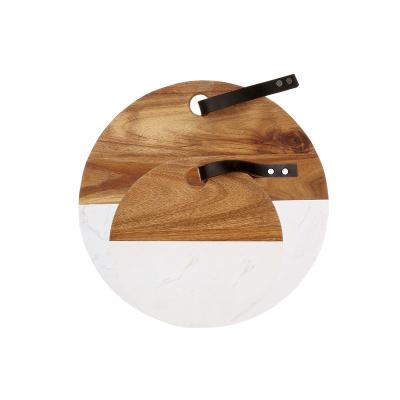 China Custom/Wholesale Disposable Round Cutting Board with Hanging Hole and Marble Acacia Wood Panel Cheese Bread Food Charcuterie Chopping Plate for sale