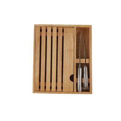 China Large Disposable Wooden Bread Cutting Board with Bread Knife and Crumb Catcher Serving Tray Chopping Block for sale