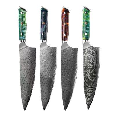 China Disposable Damascus Steel Chef Knife Professional 8 Inch Kitchen Knives With Resin Handle for sale