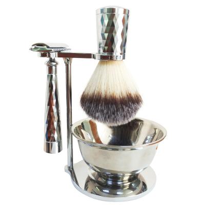 China Shiny Diamond Pattern Men's Grooming Kit Razor Badger Hair Shaving Brush Shaving Brush Holder Shaving Soap Bowl Shaving Set for sale