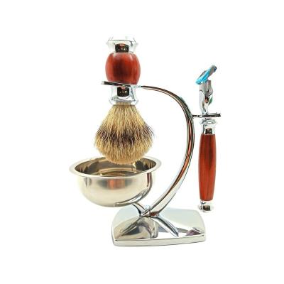 China Luxury Safety Razor Rosewood Shaving Set with M5/M3 Safety Double Edge Razor/Badger Hair Shaving Brushes Bowl and Stand for sale