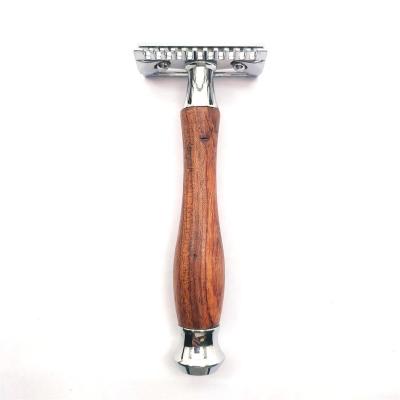 China Triple Blade Fashion Manual Rosewood handle shaving kit for men Double Edge Blade Men's Beard Shaving Razor for sale