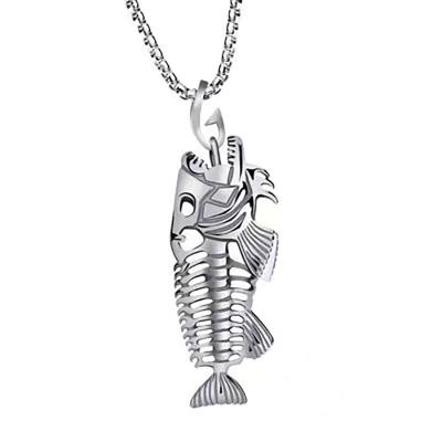 China FASHIONABLE Factory Wholesale Mens Fish Bone Hook Skeleton Necklace Stainless Steel Chain Pendant Fishing Accessories for sale