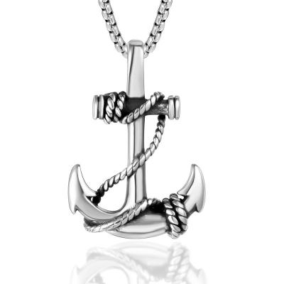 China Vintage Dropshipping Factory Wholesale Mens Stainless Steel Beach Anchor Necklace Chain Nautical Surfing Pendant Accessories for sale