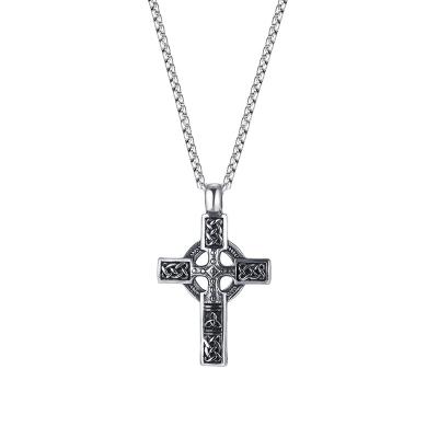 China OEM Vintage Dropshipping Factory Wholesale Mens Irish Knot Necklace Stainless Steel Chain Accessories Cross Pendant for sale