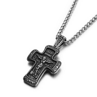 China Dropshipping Religious Factory Wholesale Mens Russian Orthodox Crucifix Necklace Stainless Steel Cross Pendant Chain Accessories for sale