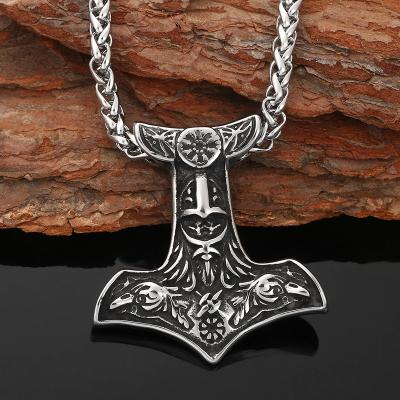 China Vintage Factory Wholesale Mens Viking Amulet Vegvisir Odin Raven Pendant Necklace Stainless Steel Chain Accessories Dropshipping for sale