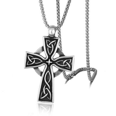 China Vintage Dropshipping Factory Wholesale Mens Big Celtic Knot Cross Pendant Necklace Stainless Steel Chain Accessories for sale