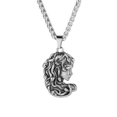 China Vintage Factory Wholesale Mens Womens Stainless Steel Snake Greek Medusa Necklace Chain Key Pendant Accessories for sale