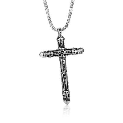 China Wholesale Neo-Gothic Men's Factory Stainless Steel Biker Gothic Skull Cross Pendant Necklace Chain Accessories Dropshipping for sale