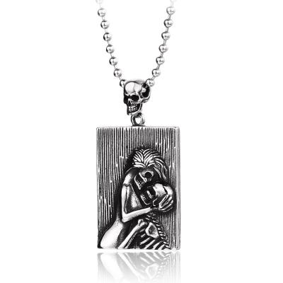 China Factory Wholesale Cool Men's Skeleton Punk Skull Biker Pendant Necklace Stainless Steel Chain Accessories for sale