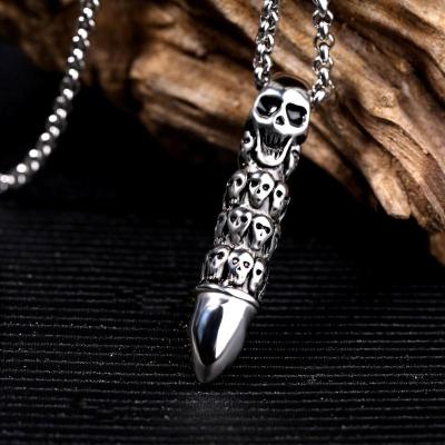 China Wholesale Cool Men's Factory Necklace Chain Pendants Stainless Steel Boys Biker Skull Punk Bullet Pendant Accessories for sale