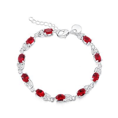 China Hot Wholesale Custom 5MM Fashion Ruby Bracelet Silver Bracelet Red Egg Shape Factory OEM Factory OEM European and American Zircon Han for sale