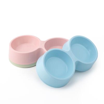 China Wholesale Non-automatic Round Dog Bowl Pet Double-mouth Stabilized Cat Bowl Plastic Feeds for sale