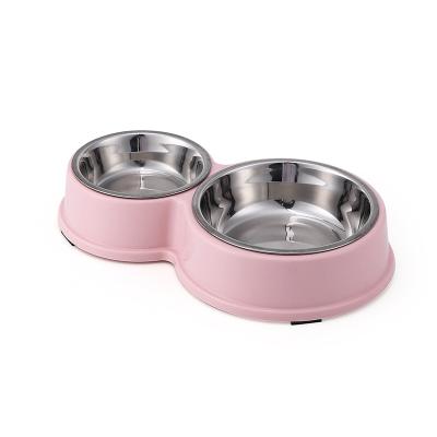 China Non-automatic Pet Bowls Small Round Stainless Steel Non-Slip Double Dog Bowls Food Bowl for sale