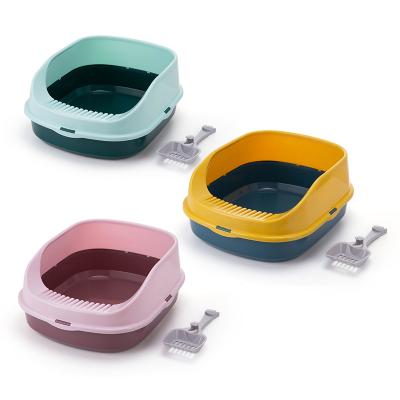 China Cat Litter Box Anti-Splash Contrast Color Viable Pet Toilet Clean Cat Litter Basin Splash-Proof Oversized Grooming for sale