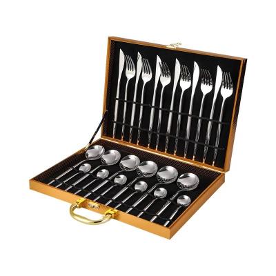 China Amazon OEM&ODM Viable Portuguese Set 24pcs Stainless Steel Cutlery Set Cubiertos Gold Stainless Steel Flatware for sale