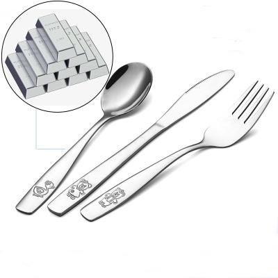 China Sustainable Baby Cutlery 304 Stainless Steel Kids Fork Spoon Creative Cartoon Thick Handle Kids Flatware Sets for sale