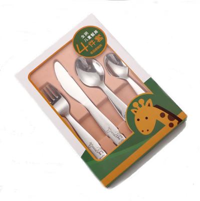 China 4Pcs Cute Viable Cartoon Image Long Handle Baby Spoon Cutlery Stainless Steel Children Flatware Sets for sale