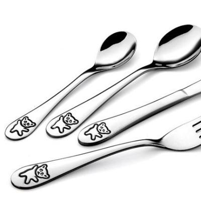 China Sustainable Bear Funny Cartoon Customized 18/10 Stainless Steel Silverware Set Spoon Fork Knife Kids Cutlery for sale