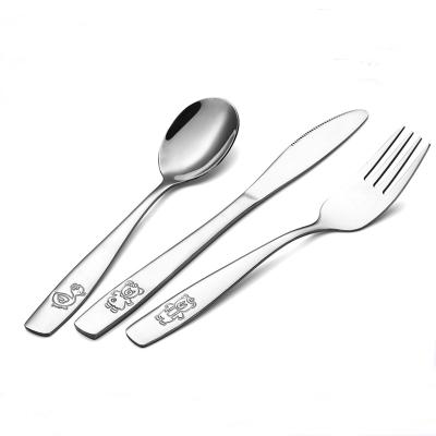 China Viable Factory Wholesale Baby Spoon and Fork Stainless Steel 18-10 Flatware Set Customize Design and Print Kids Cutlery for sale