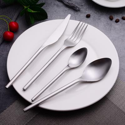 China Hotel Viable Wedding 4Pcs/Bulk Matte Silverware 430 Stainless Steel Thick Cutlery Knife Fork Spoon Cutlery Set for sale