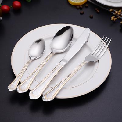 China Factory Wholesale 24Pcs Cutlery Set Viable Gold Plated Polish Stainless Steel Purchasing 201Bulk Mirror Flatware Set With Gift Box for sale