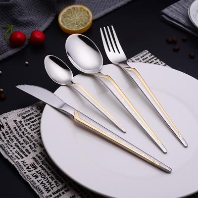 China Viable Buy Middle East 201 24k Gold Flatware Stainless Steel Bulk High Quality Gold Plated Cutlery Set for sale