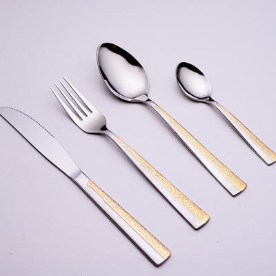 China High Quality And Durable Thick Wedding Viable Gold Plated 201 Handle Cutlery Stainless Steel Restaurant Cubiertos for sale